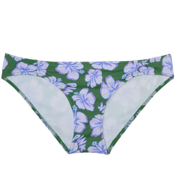 Victoria’s Secret PINK Ruched Front Bikini Bottom XL NWT Forest Pine Hibiscus 🌺 - Picture 3 of 4